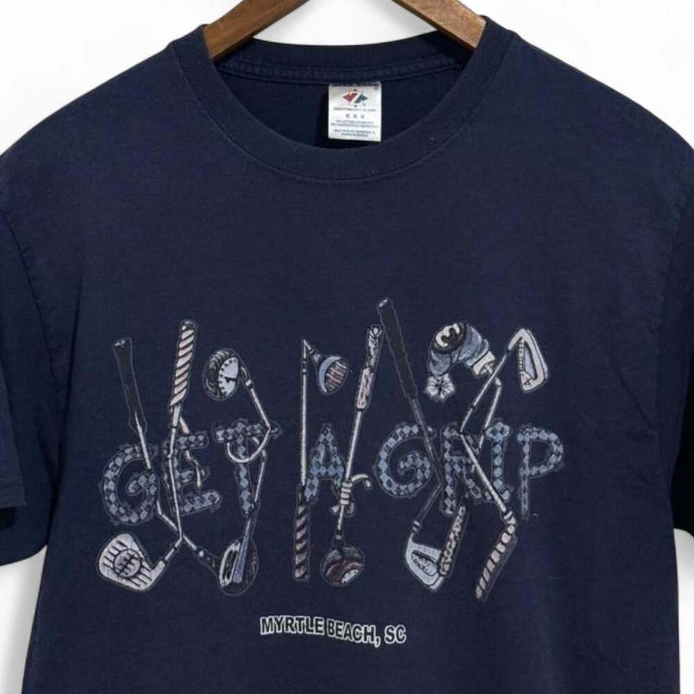 Jerzees Myrtle Beach Golf T-Shirt Size M Get A Grip Graphic Navy
